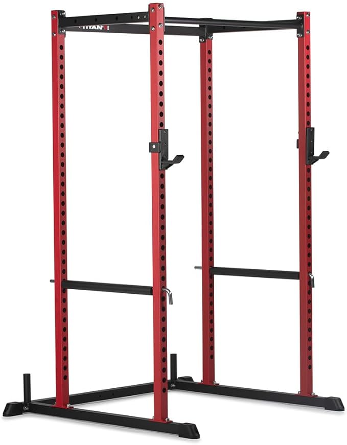 Titan Fitness T-2 Series Short Power Rack, Skinny Pull Up Bar, Pin and Pipe Safeties, Standard J-Hooks, for Home Garage Gym Weightlifting and Strength Training