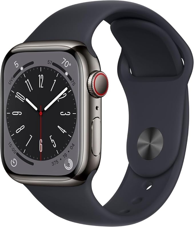 Apple Watch Series 8 [GPS + Cellular, 41mm] - Graphite Stainless Steel with Midnight Sport Band, S/M (Renewed)