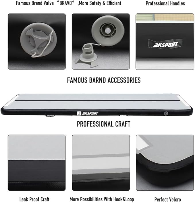 AKSPORT Gymnastics Air Mat Tumble Track Tumbling Mat Inflatable Floor Mats with Air Pump for Home Use/Tumble/Gym/Training/Cheerleading/Parkour/Beach/Park/Water