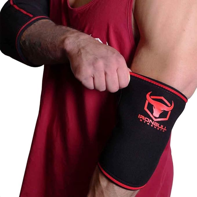 Elbow Sleeves 5mm (1 Pair) - High Performance Elbow Sleeve Support for Weightlifting, Weight Training & Powerlifting - Best Compression Straps - for Men and Women (X-Small, Black/Red)