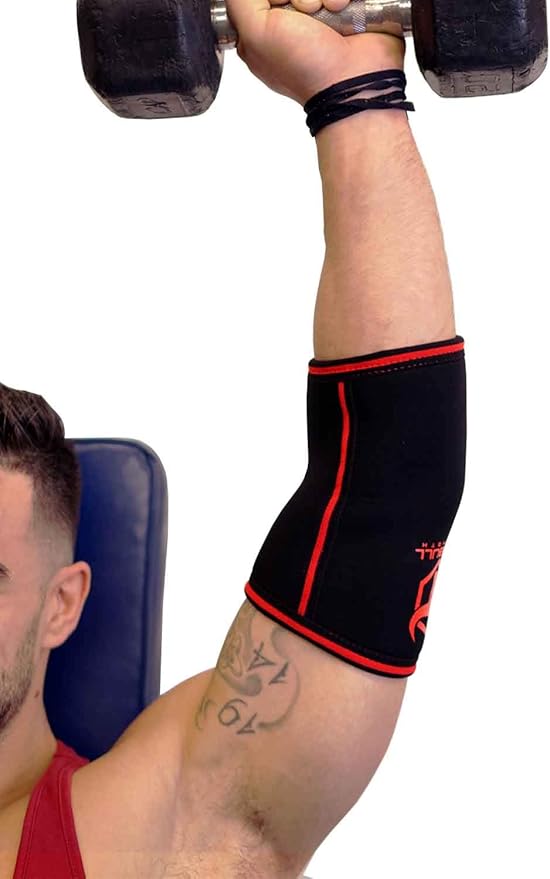 Elbow Sleeves 5mm (1 Pair) - High Performance Elbow Sleeve Support for Weightlifting, Weight Training & Powerlifting - Best Compression Straps - for Men and Women (X-Small, Black/Red)