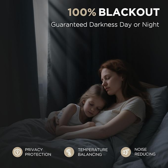 Joydeco Blackout Curtains for Bedroom - 100% Light Blocking 2 Panels Set White Drapes 42" W x 108" L, Thermal Insulated Room Darkening Curtains, Linen Textured for Living Room, Rod Pocket & Back Tabs