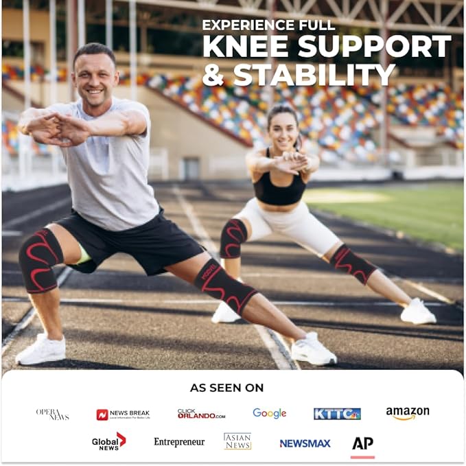Modvel Knee Braces for Women & Men – 2 Pack Brace Set, Compression Sleeves for Meniscus Tear, ACL & Arthritis Pain Relief, Joint Support and Stability – Red L