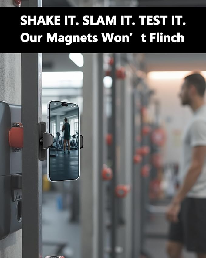 Gym Magnetic Phone Holder, 360° Adjustable Magnetic Phone Mount for Gym Attach to Metal Surface, Fitness Equipment Accessories for HIIT Timers Home Gym and Golf Cart
