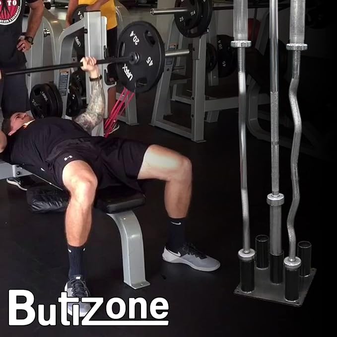 Butizone Barbell Holder Floor Stand Vertical, Corner Weight Bar Storage Rack for Home Gym, Fit for 2 inch Olympic Bars, Curl Bars, Hex Bars, Trap Bars, Triceps bars, Holds 5 Bars