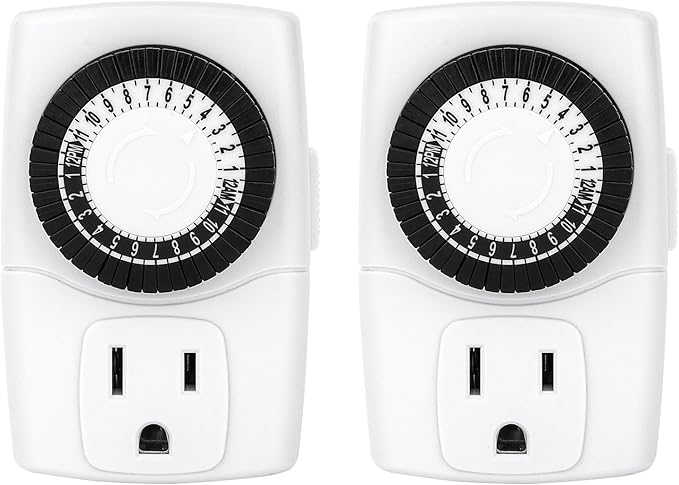 Baomain 2-Pack Indoor Mini 24-Hour Mechanical Outlet Timer, 15A 125VAC ON/Off Single Outlet,3-Prong Plug Timer BND-60/U47,ETL Listed