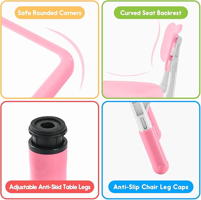 Kids Table & Chair Set with Adjustable Toddler-Safe Non-Slip Legs, Activity & Graffiti-Proof Desktop Ages 3-12