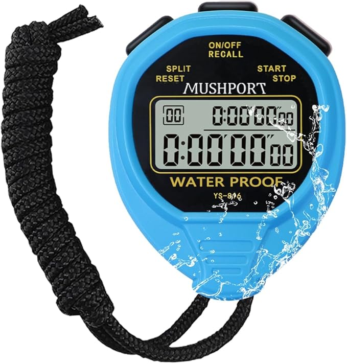 Waterproof Stopwatch Timer 30 Laps/Splits Only Stopwatch Mode, ON/Off Silent Memory Recall Large Display Simple Operation, Digital Stop Watch for Sports Coaches, Blue