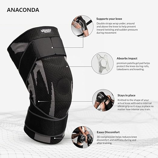 Anaconda Fightwear Knee Brace (X-Small) - Compression Support Sleeve with Gel Pad for Shock Absorption and Joint Health - Adjustable Fit for Left or Right Leg - Ideal for Athletes, Men and Women