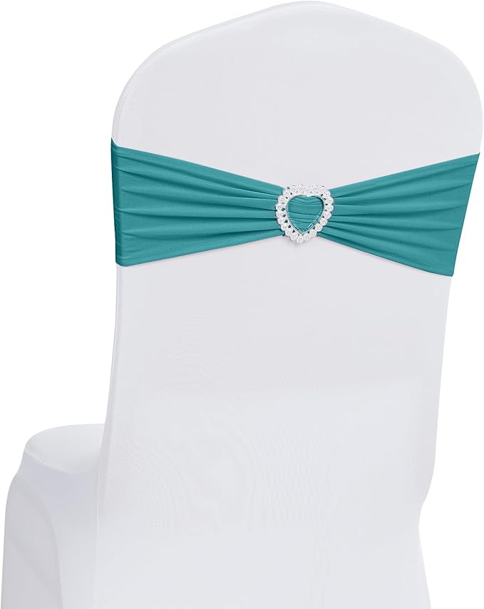 Howhic Pack of 30 Spandex Chair Sashes Bows Stretch Chair Cover Band with Buckle Slider Universal Elastic Chair Ties for Wedding Banquet Party Event Decoration (Turquoise)