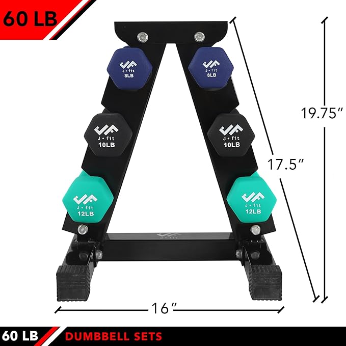 JFIT Dumbbell Pairs or Sets – Neoprene & Vinyl Coated Hand Weights for Home Gym, Strength Training, Aerobics, Cardio Exercise and Fitness