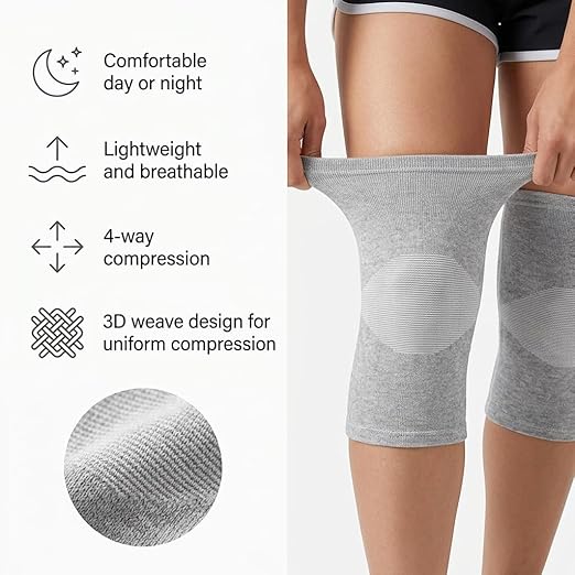 Premium Bamboo Knee Sleeve - 2 Pair Bamboo Compression Knee Sleeve for Women & Men, Anti-Slip Elastic Sport Warm Knee Brace for Arthritis (Black+Gray,Medium)