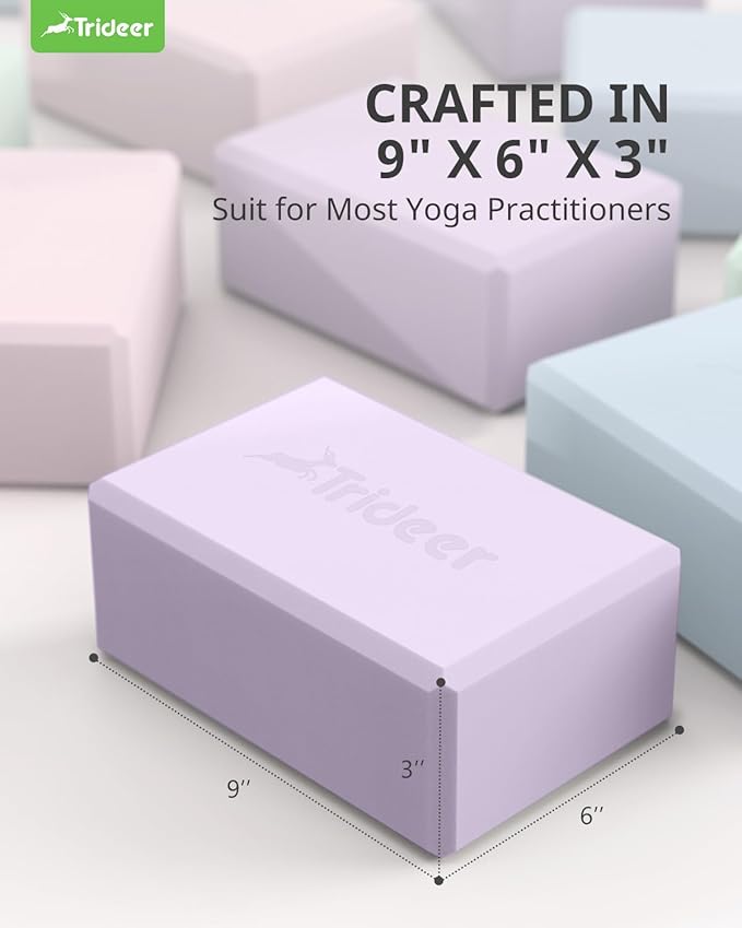 Trideer Yoga Blocks 2 Pack, Soft Non-Slip Foam Blocks with Beveled Edges for Alignment and Stretching in Yoga, Pilates, and Dance - Supportive, Lightweight, Odor Resistant, Latex-Free