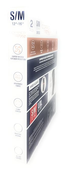 Copperfit Elite Air Knee Compression Sleeve, S/M, 2 Pack, Joint Pain Relief (Small/Medium (12"-16"))