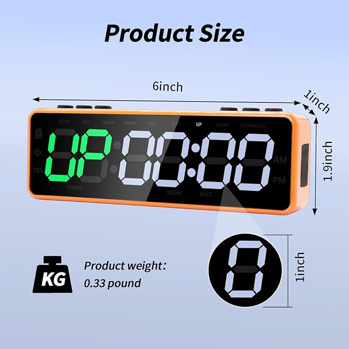 Portable Gym Timer with Strong Magnet for Home Gym, Interval Timer with Battery Supply, Workout Clock with Stopwatch, Count up/Down,Custom Interval for Fitness/Home/Boxing