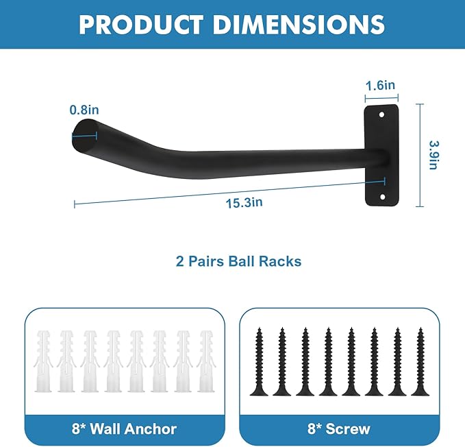 Medicine Ball Rack, 2 Pairs Yoga Ball Racks, Exercise Ball Wall Holder, Fitness Ball Wall Rack for Gym, Garage Ladder Wall Mount, Metal Storage Wall Rack for Basketballs, Volleyballs