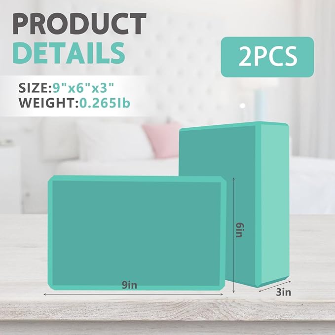 9"x6"x3" Yoga Blocks, Soft Non-Slip Surface Premium Foam Blocks, Supportive, Lightweight, Odor Resistant, Yoga Accessories for Pilates Meditation General Fitness Stretching Toning