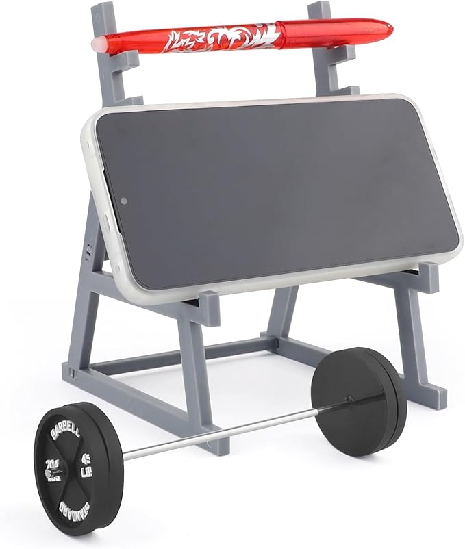 Squat Rack Pen Holder,Desktop Squat Rack with Barbells and Weights,Unique Mini Pen Organizer Barbell Rack Creative Phone Stand for All Fitness Enthusiasts and Weightlifting Fans