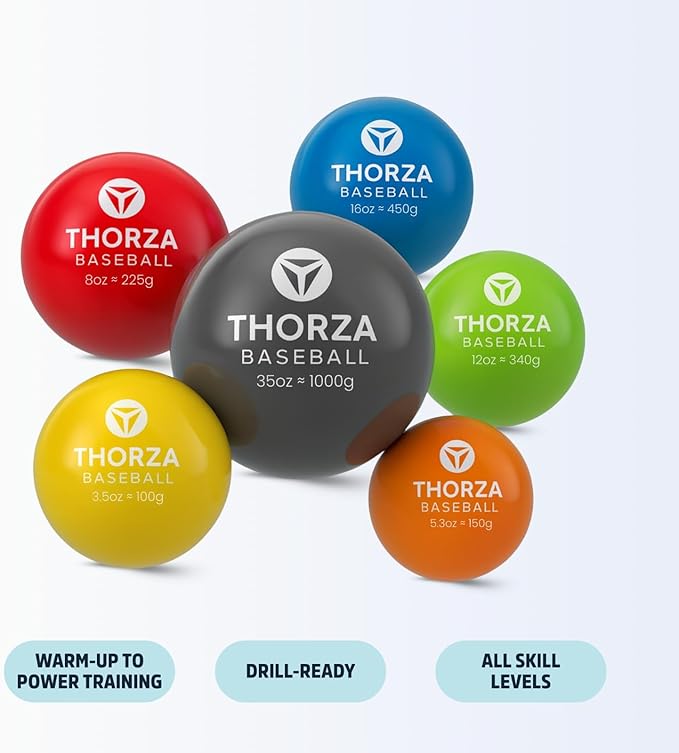Thorza Weighted Training Balls (6-Pack) – Plyometric Throwing Set for Pitching Velocity & Arm Strength | Color-Coded Overload & Underload for Baseball Training