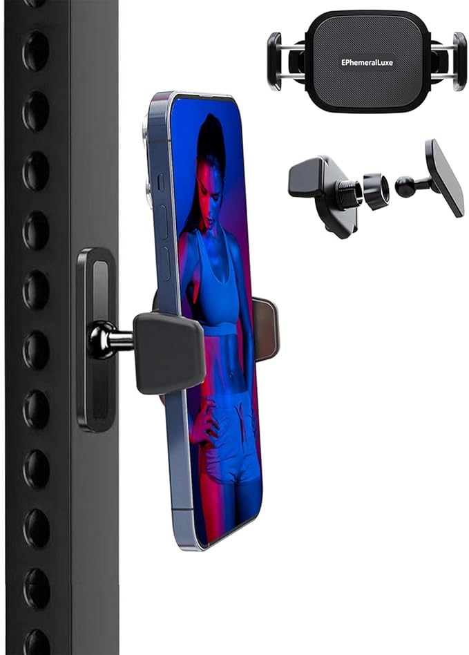 Gym Magnetic Phone Holder, 360° Adjustable Magnetic Phone Mount for Gym Attach to Metal Surface, Fitness Equipment Accessories for HIIT Timers Home Gym and Golf Cart
