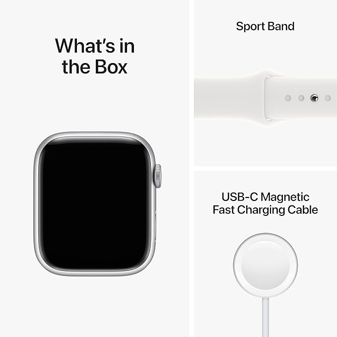 Apple Watch Series 8 [GPS + Cellular, 45mm] - Silver Aluminum Case with White Sport Band, M/L (Renewed)