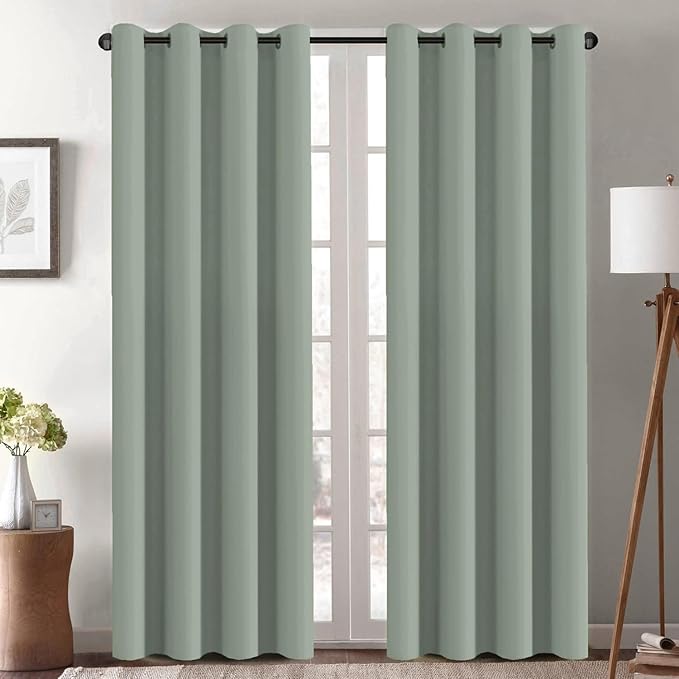 H.VERSAILTEX Blackout Curtain for Living Room Thermal Insulated Window Treatment Curtain Extra Long 96 inch Length Energy Saving Solid Grommet Top Blackout Drape, One Panel, Sea Grass, 52" W x 96" L