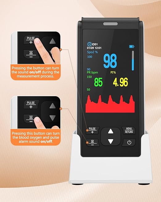 HealthTree JKS50F Pulse Oximeter Rechargeable Fingertip Pulse Ox, Handheld Pulse Oximeter, Finger Blood Oxygen Saturation Monitor with SpO2 & Pulse Rate, Portable Oxygen Meter Finger for Adults