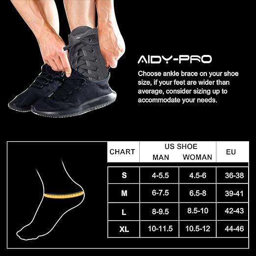 AIDY-PRO Lace Up Ankle Brace with Metal Side Stabilizers, Adjustable Lace-Up Ankle Braces for Men and Women Sprained Foot Support Brace for Posterior Tibial Tendonitis Achilles Tendon Injury XL