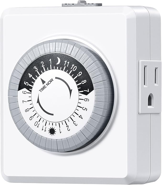 DEWENWILS24 Hour Cycle Plug-in Mechanical Timer, Indoor Timer for Electrical Outlets, 30-Minute Intervals, Dual 3 Prong Outlets, 125V 15A for Room Lights, Lamps, ETL Listed, 1 Pack