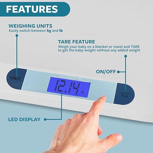 Smart Weigh Digital Baby & Pet Scale – Infant and Small Animal Weighing Scale for Newborns, Puppies & Cats – 44 lb Capacity, lb/oz/kg Display, Hold Function