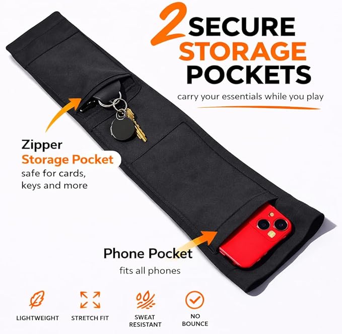 Hands-Free Arm Compression Sleeve with Secure Phone & Zipper Pocket - No-Bounce Running Arm Sleeve for Men & Women - Gym, Sports, & Workout (Black)