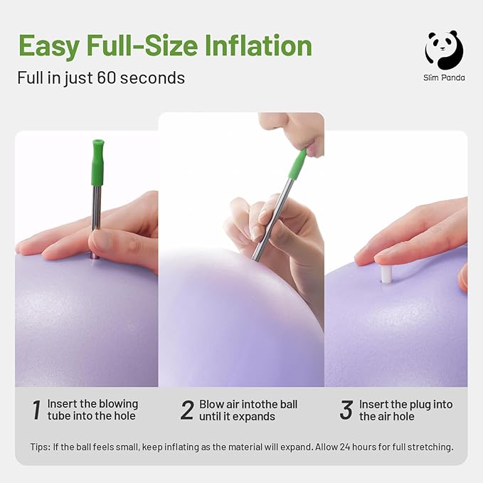 Slim Panda Pilates Ball, 9 Inch Small Exercise Ball, Anti Burst Mini Yoga Ball for Stability, Workout, Barre, Core Strength, Physical Therapy, Balance, Stretching