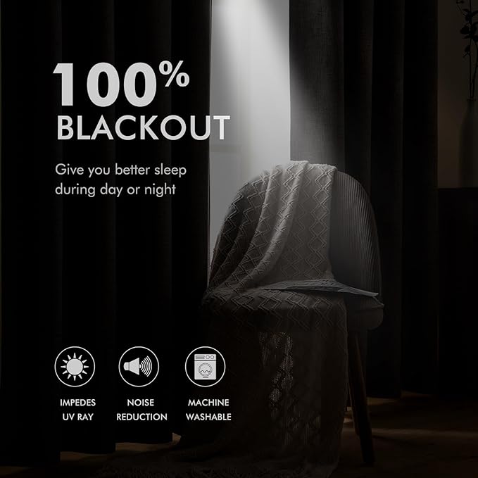 MIULEE 100% Blackout Linen Textured Curtains for Bedroom Solid Thermal Insulated Natural Beige Grommet Room Darkening Curtains & Drapes Luxury Decor for Living Room Nursery 52 x 98 Inch (2 Panels)