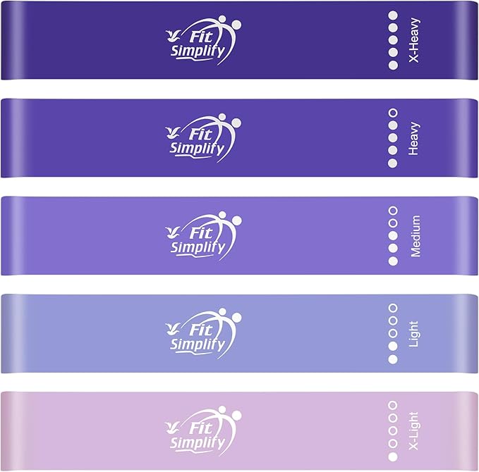 Fit Simplify Resistance Loop Exercise Bands with Instruction Guide and Carry Bag, Set of 5