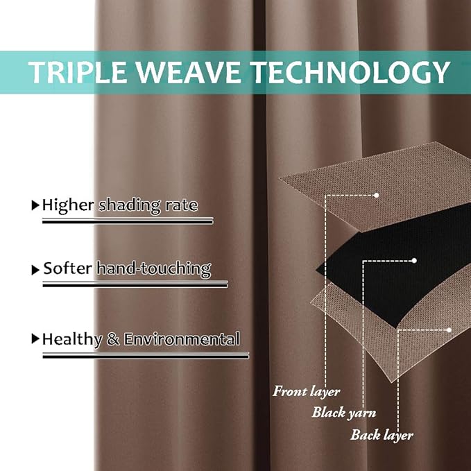 NICETOWN Total Blackout Panels for Nursery, Super Soft, Heavy Duty and Thick Window Treatment Curtains 63 inches Long with Black Lined for Basement, (1 Pair, Cappuccino, 70 inches Wide Each Panel)