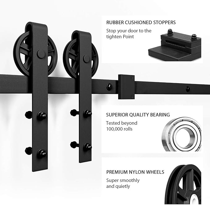 SMARTSTANDARD 12 Feet Heavy Duty Sliding Barn Hardware Kit, 4FT - 18FT, Black, Smoothly and Quietly, Simple and Easy to Install, Fit 72" Wide Door Panel (Industrial Bigwheel Hangers)