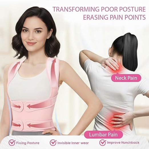 Posture Corrector for Women & Men – Adjustable Back Brace with Full Back Support, Shoulder Straightener for Spine Alignment, Scoliosis, Hunchback & Back Pain Relief (Pink,Small)