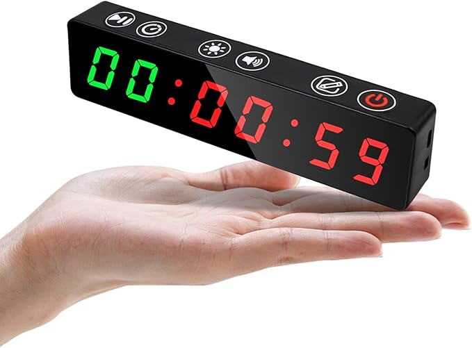 Gym Timer, Portable, Interval Timer with Rechargeable Battery and Built-in Magnet, LED Digital Anti Vertigo Display, Upgraded Workout Clock for Home Gym Garage Fitness