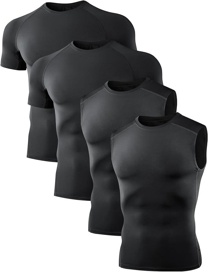 Dalavch 4 Pack Compression Shirts and Tank Tops Men Short Sleeve/Sleeveless Athletic Undershirt for Sport