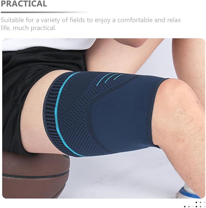 2pcs Compression Thigh Wraps Sports Leg Sleeves Elastic Knit Navy Support for Running Basketball Cycling Men’s Outdoor Exercise