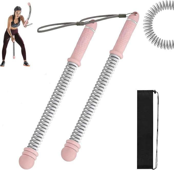 Adjustable Ropeless Battle Rope Trainer, Cordless Spring Fitness Rope for Home & Gym, Heavy Duty Cordless Battle Rope with Storage Bag, Strength & Conditioning (Pink)