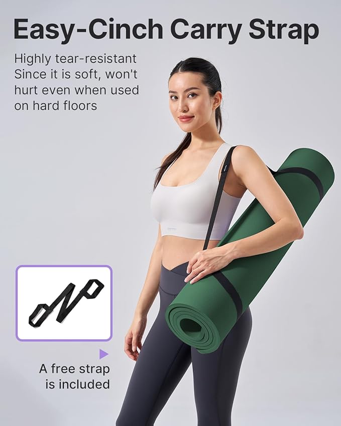 YOTTOY Yoga Mat，Extra Thick Yoga Mat (1/2inch),Professional TPE Exercise Mat,Non-Slip Workout Mat for Yoga, Pilates, Fitness, Barefoot Workouts, Home Gym Studio with Strap