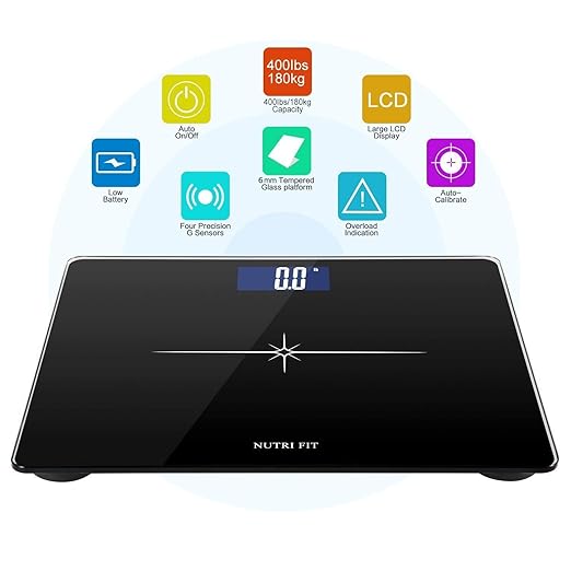 NUTRI FIT Extra-Wide/Ultra-Thick Digital Body Weight Bathroom Scale with 3 Inch Large Easy Read Backlit LCD Display Max Capacity 400lb Step-on Technology, Black