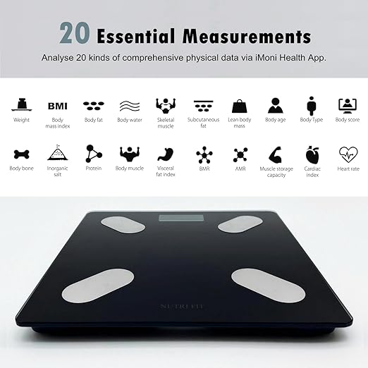 NUTRI FIT Smart Scale for Body Weight Body Composition Monitor, Bathroom Digital Weighing Scale with BMI, Body Fat, Muscle Mass, Accurate Bluetooth Home User Health Equipment Sync Apps