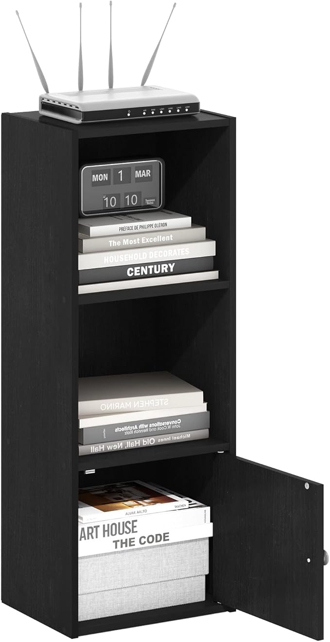 Furinno Luder Shelf Bookcase with 1 Door Storage Cabinet, Blackwood