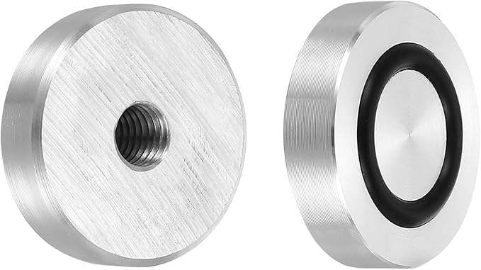 uxcell M8 Thread 30mm / 1.2" Dia 10mm Thick Aluminum Circle Disc Glass Top Adapter 4pcs Round Solid Table Feet Pad Plate Hardware with Anti-Slip Rubber Ring