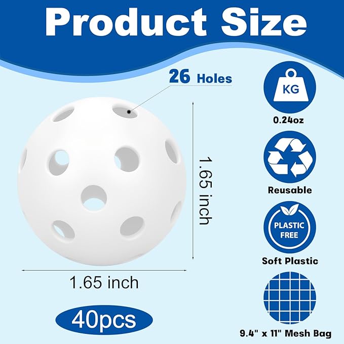 Coopay 20/40/80 Pack Mini Plastic Practice Baseballs, 1.65inch Small Soft Training Balls with Drawstring Bag for Baseball Hitting, Pitching & Batting Training, Indoor & Outdoor