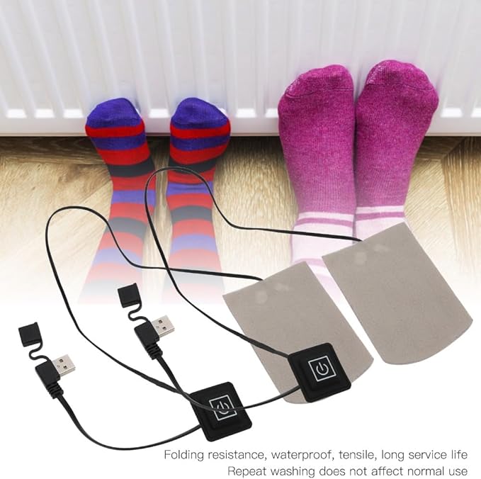 ‌‌1 Pair USB Electric Heated Socks Pad - Adjustable 3-Level Temperature Foot Warmer for Outdoor Sports, Fishing & Camping (9x6.5cm, 5V USB Powered)‌