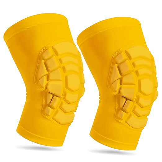 Wrestling Knee Pads for Kids Youth Adult, Knee Compression Sleeve for Basketball Volleyball Football, 1 Pair Short Knee Pads Sleeves ((#2) Yellow-2pcs,XLarge)