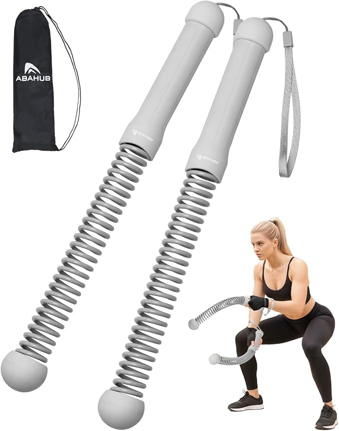Abahub Weighted Ropeless Battle Rope, Portable Silent Home Workout Equipment, Space Saving Home Gym with Workout Gloves, HIIT and Low-Impact Aerobic Training for Men & Women, 2PCS Grey